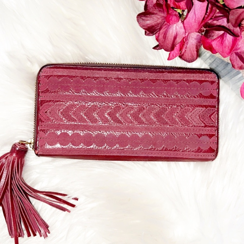FOSSIL Burgundy Tribal Print Leather Wallet
